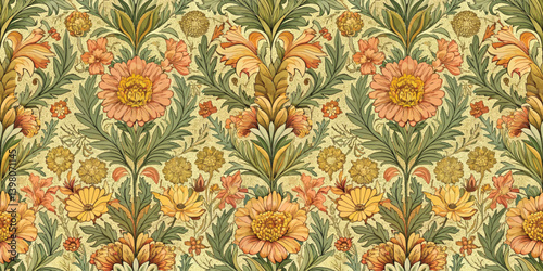 Vibrant floral pattern featuring intricate designs and warm colors.