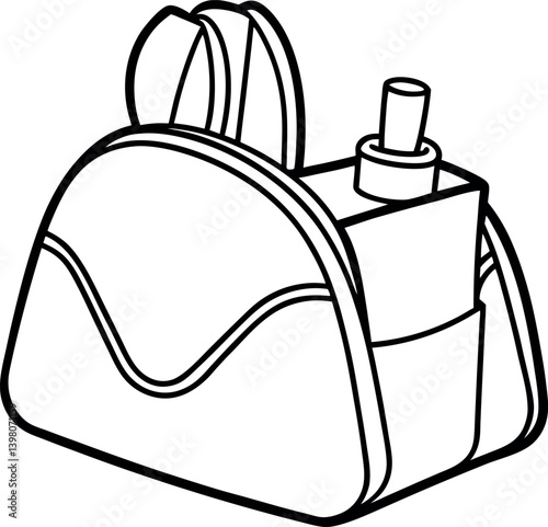 Outline Style Bag with Water Bottle, Backpack, and Pocket Black and White Design
