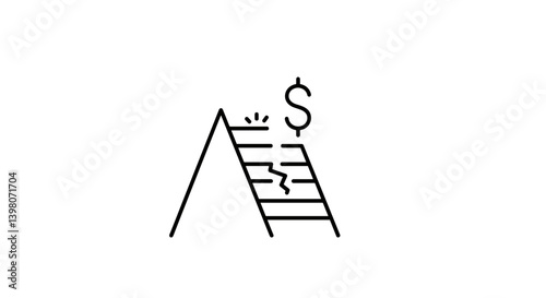 Rising dollar sign on broken financial ladder
