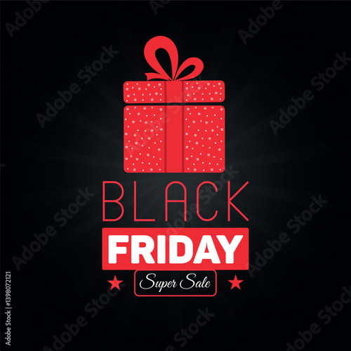 Black Friday super sale & discount poster template design with vector gift box