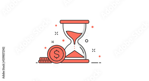 Hourglass with coins representing time and money