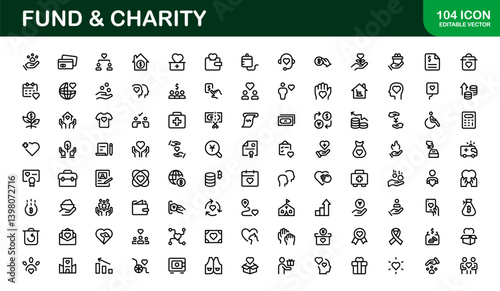 Professional Fund and Charity Icon Set Vector Illustration. Most Useful Icons for Donations, Volunteering, and Social Good