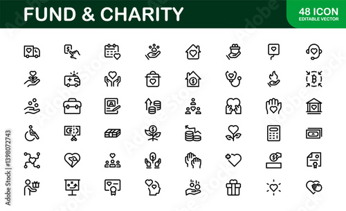 Professional Fund and Charity Icon Set Vector Illustration. Most Useful Icons for Donations, Volunteering, and Social Good