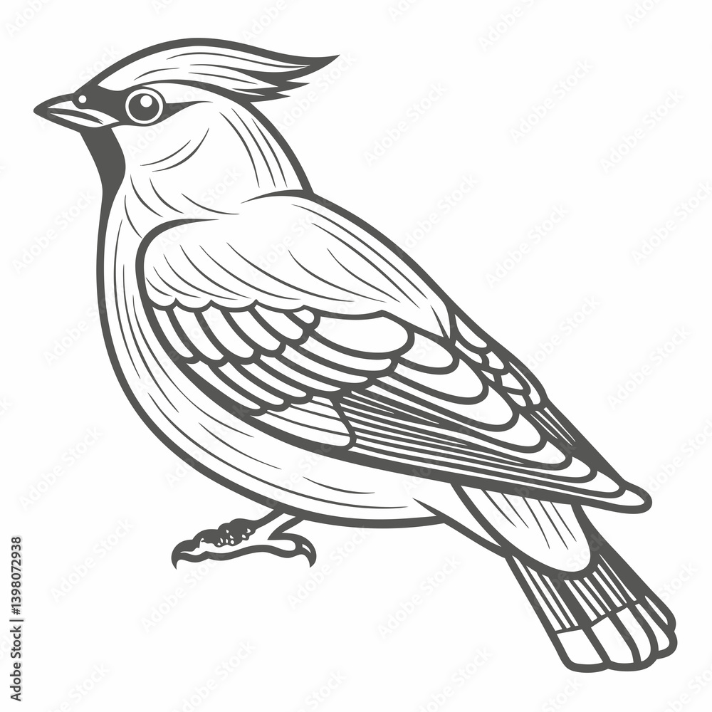 Fototapeta premium Bohemian Waxwing Bird Line Art Illustration