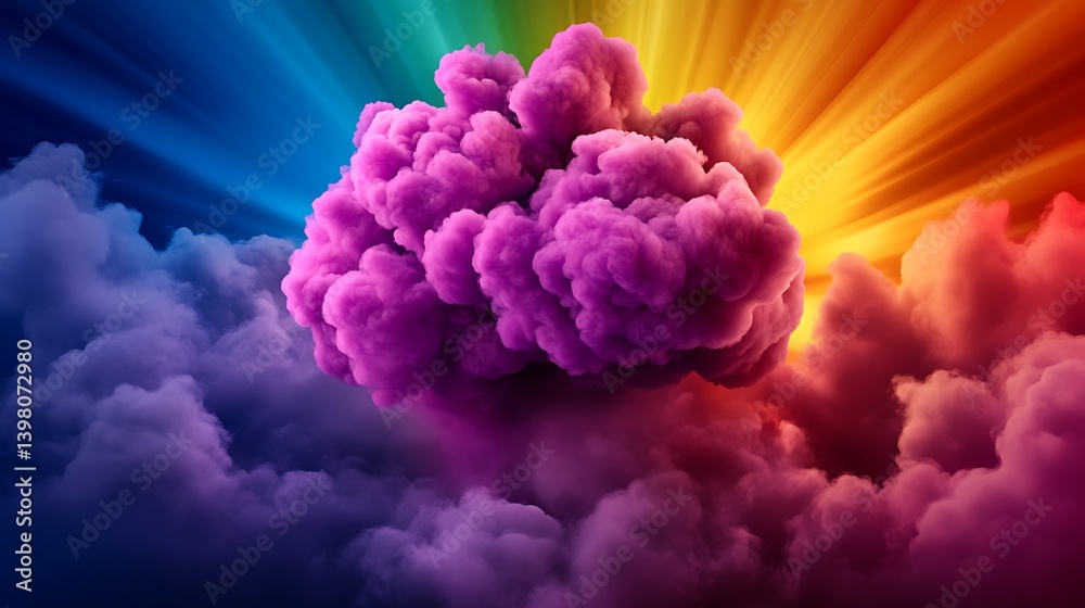 Fototapeta premium Rainbow Burst Vibrant Purple Smoke Cloud Explosion.