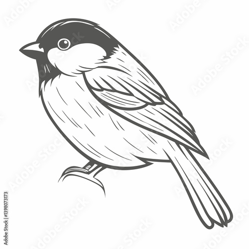 Black-Capped Chickadee Line Art Illustration
