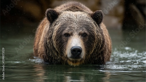 Brown grizzly bear in water