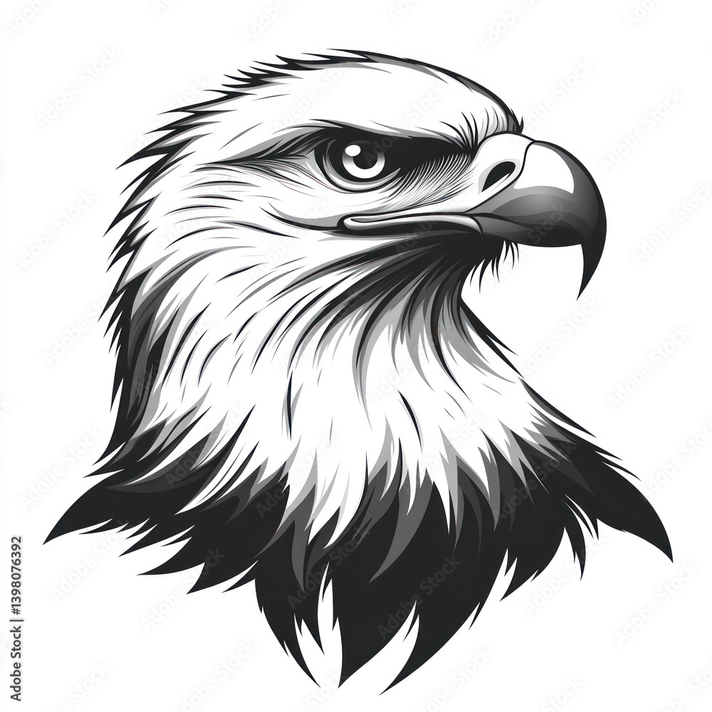 Obraz premium Majestic eagle head profile, monochrome, isolated, white background, logo design