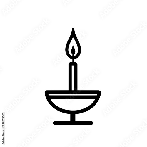 Simple black and white icon of a lit candle in a shallow holder used for home decor and ambiance