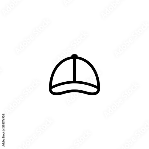 Vector outline icon of a baseball cap with curved brim and panel construction used for casual sportswear