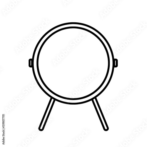 Round vanity mirror icon with two legs and thick border used for makeup and grooming routines