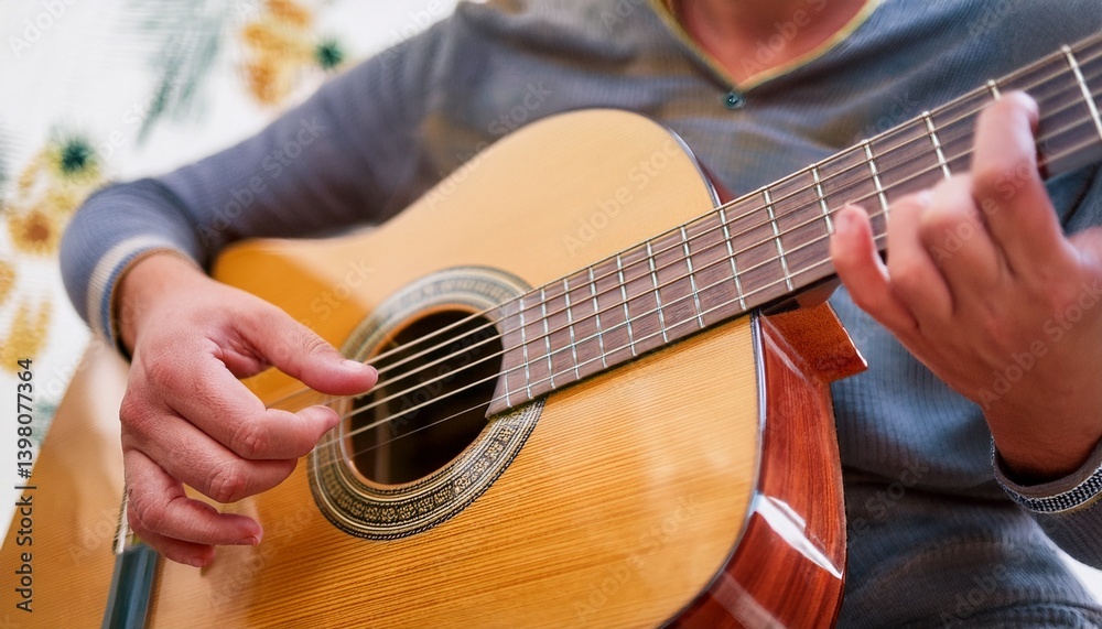 Fototapeta premium Fingers playing a guitar strings