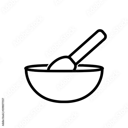 Line art icon of a pestle in a bowl used for mixing and crushing food or herbal ingredients