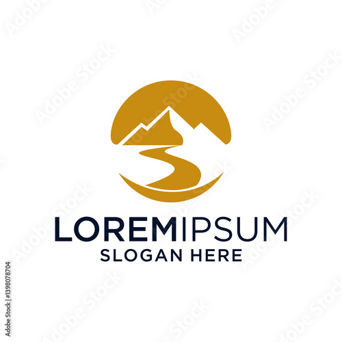 Abstract Gold Mountain River Logo Design