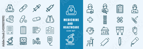 Health care equipment medical icons set