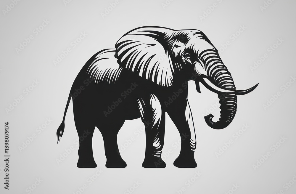 Fototapeta premium African elephant illustration, monochrome, safari background, logo design