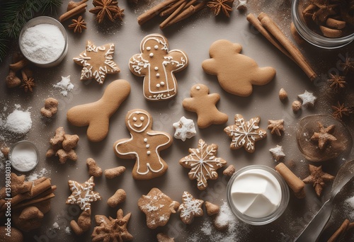 baking cookies cooking christmas top ingredients gingerbread view tree sweet cookie rolling dark holiday nature fir ingredient decoration kitchen food homemade preparation rustic brown cinnamon pin photo