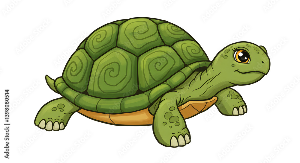Fototapeta premium Cute Cartoon Turtle Character in Vibrant Green with Expressive Eyes