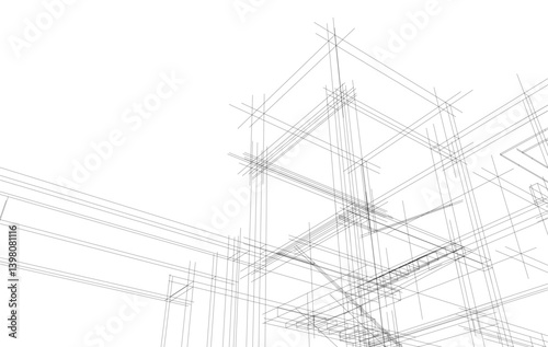 Architectural sketch of a building 3d illustration