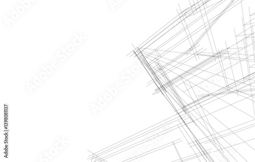 Architectural sketch of a building 3d illustration