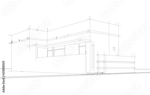 Architectural sketch of a building 3d illustration