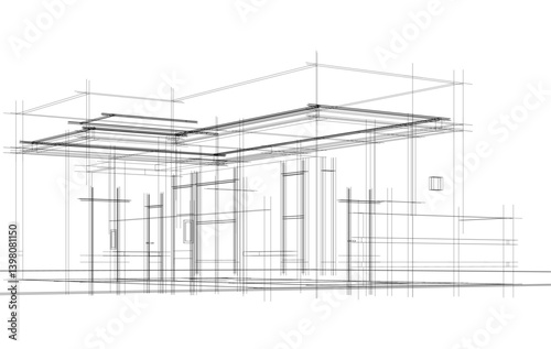Architectural sketch of a building 3d illustration