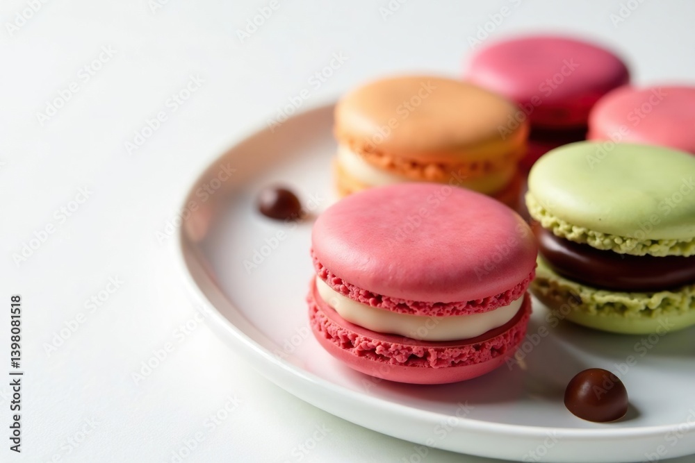 Fototapeta premium Assorted pastries, macarons, chocolate on white , fine food, table, confectionery