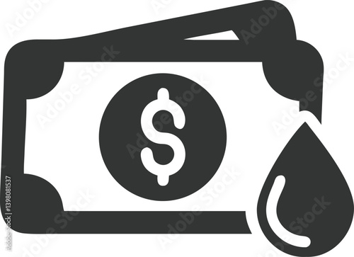 Currency with Dollar Symbol and Oil Drop, Economy and Petroleum Isolated Icon