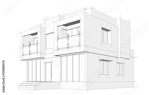 Architectural sketch of a building 3d illustration