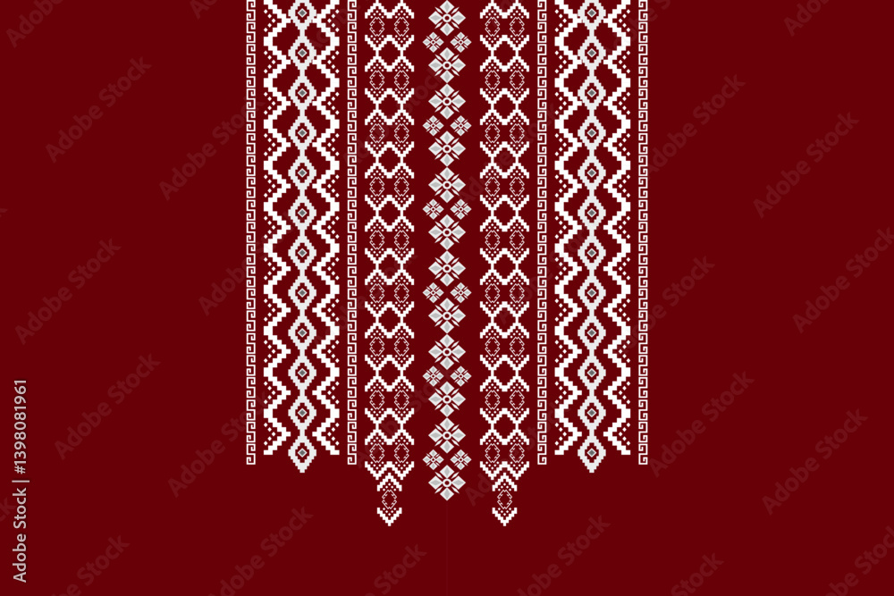 Obraz premium Ikat ethnic geometric neck embroidery pattern. Native Aztec decorative design for fabric, clothing, fashion, border decor, texture, element, graphic, printing, ornaments, ceramic, necklace, neckline
