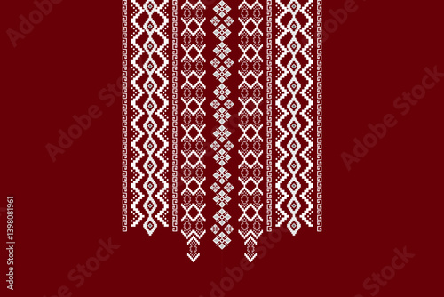 Ikat ethnic geometric neck embroidery pattern. Native Aztec decorative design for fabric, clothing, fashion, border decor, texture, element, graphic, printing, ornaments, ceramic, necklace, neckline