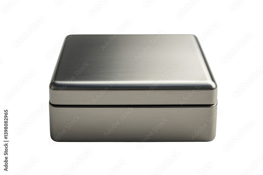 A sleek, brushed-metal box, a symbol of understated elegance and secure storage, sits against a stark white background. A sleek, brushed-metal box, a symbol of understated elegance and secure storage, sits against a stark white background.