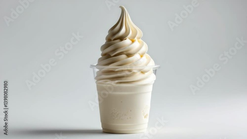 Tasty vanilla frozen yogurt served in a transparent plastic takeaway cup. Collection of mockup packaging templates displayed on a white background with a clipping path. Creamy soft-serve ice cream