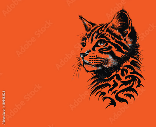 Amazing cat head profile in black and white: majestic vector graphic design