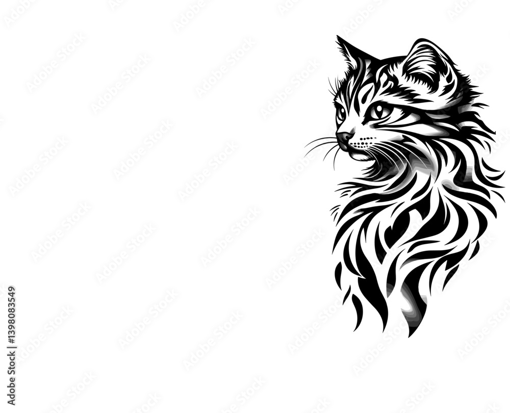Obraz premium Highly detailed portrait of majestic cat sitting in poised pose isolated on white background with space for text