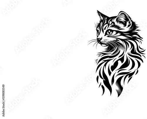 Highly detailed portrait of majestic cat sitting in poised pose isolated on white background with space for text