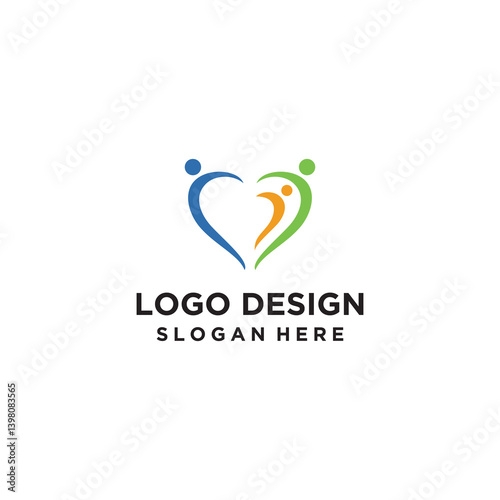 Abstract Heart Shaped Logo Design Featuring People