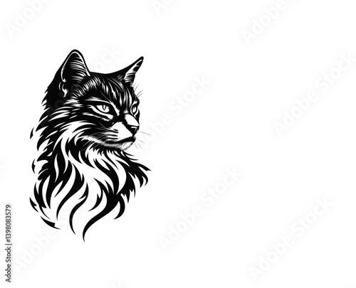 Amazing cat head profile in black and white: majestic vector graphic design