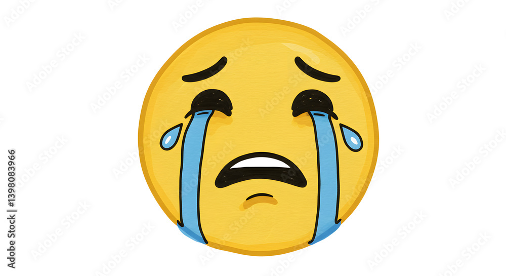Fototapeta premium Emotional Cartoon Face with Tears Expressing Sadness and Heartfelt Feelings