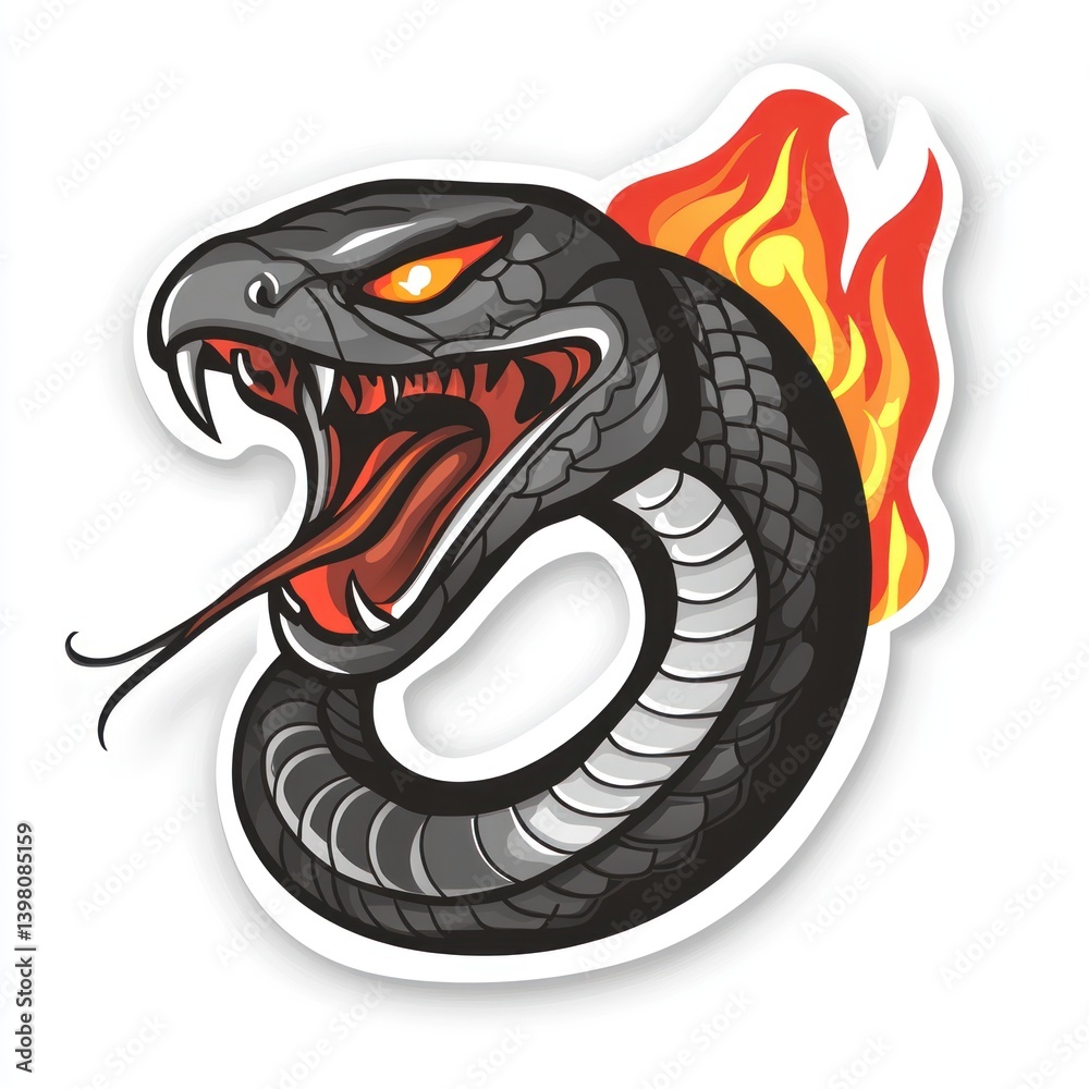 Obraz premium Fiery Snake Head Logo Design, White Background, Graphic Design