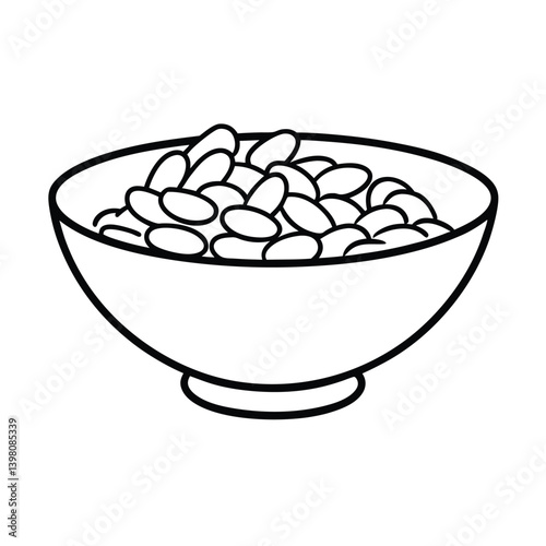 Black And White Outline Drawing Of Beans In Bowl Vector Illustration