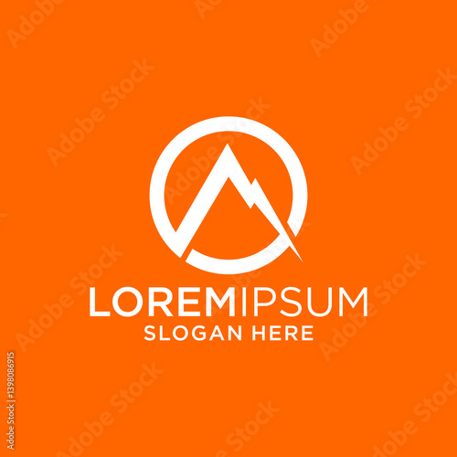 Abstract Mountain Peak Logo Design: White Geometric Icon in Orange Circle