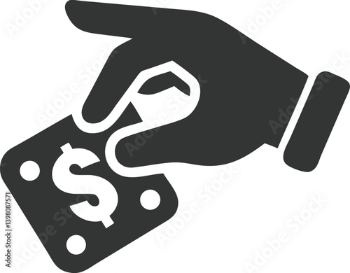 Hand Holds Dollar Square, Currency Symbol, Transparent Background, Icon Style