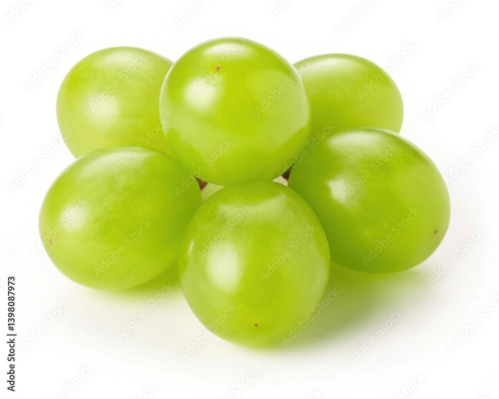 Fresh green grapes arranged in a cluster on a white background. Fresh green grapes arranged in a cluster on a white background.