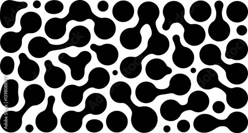 Seamless Black And White Abstract Pattern With Connected Organic Blob Shapes