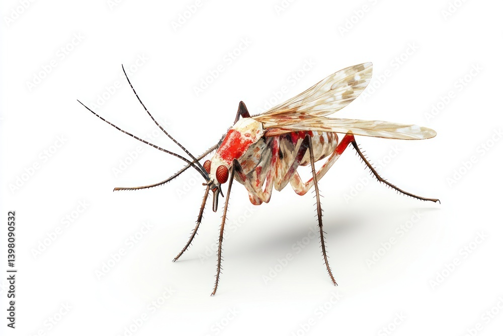 Red mosquito 3D model, studio shot, white background, medical illustration Red mosquito 3D model, studio shot, white background, medical illustration