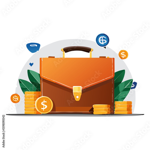 Wealth management portfolio. travel suitcase vector illustration