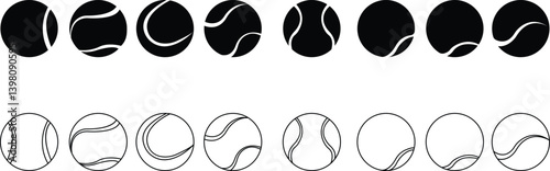 Tennis Balls icon set, sport playing equipment. Vector template designs realistic flying tennis ball closeup . Tournament or championship symbols, isolated on transparent background, for mobile apps