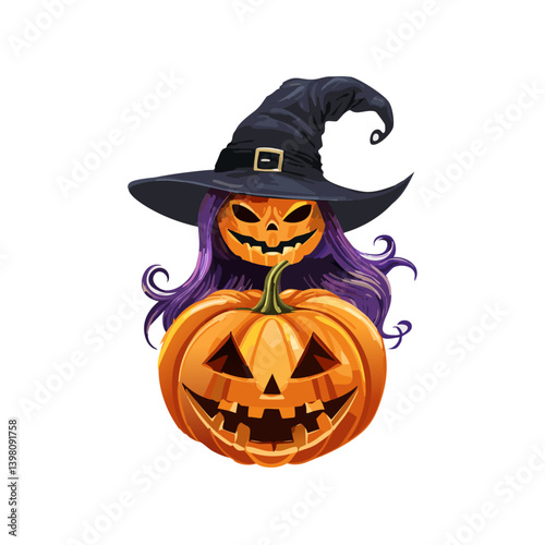 halloween pumpkin and witch 