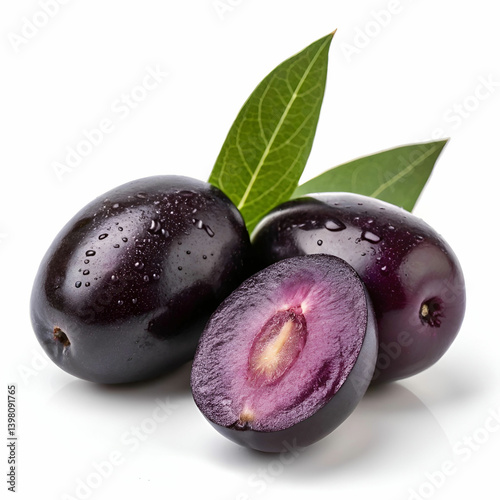 close up of jamun fruit against white background